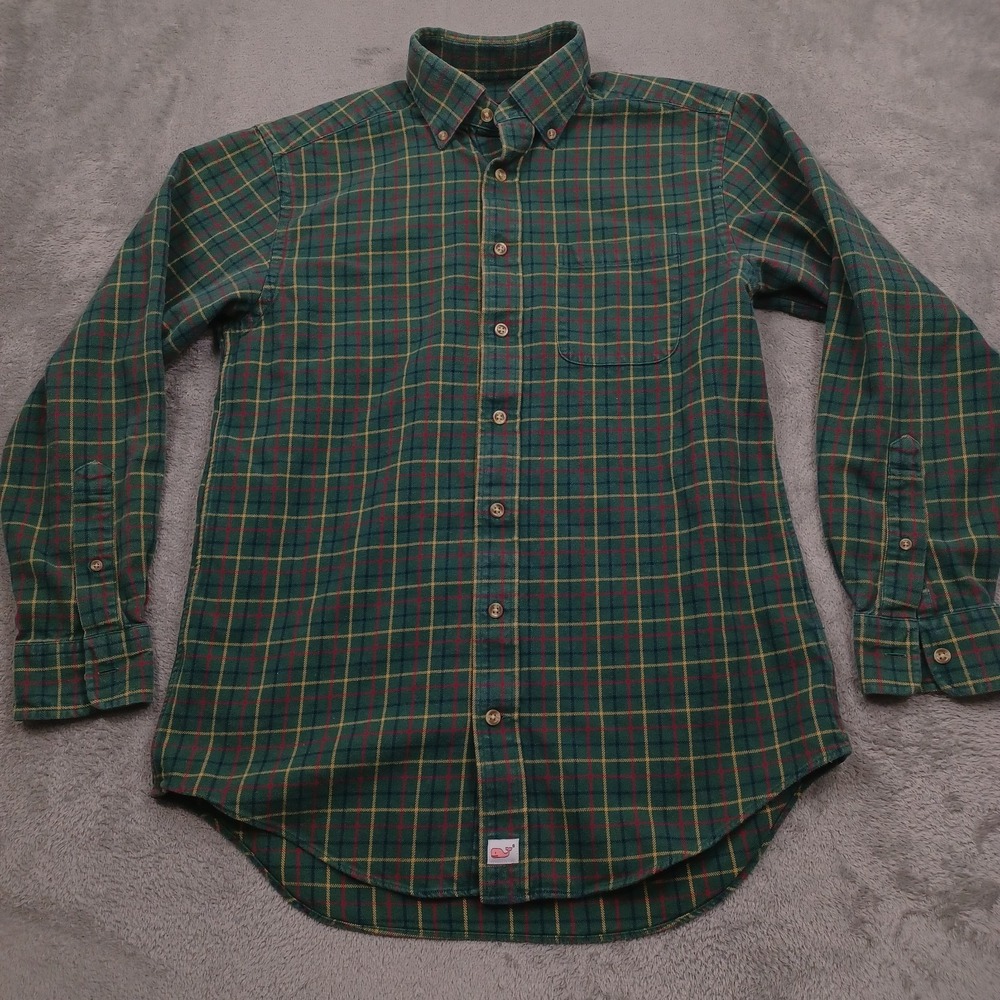 Vineyard Vines Shirt Mens Small Green Plaid Flannel Button Down Murray